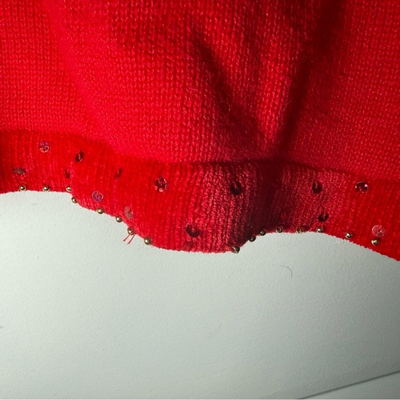 Quacker Factory Red V Neck Sweater Sequined Flag & Stars 3X Plus Beads Patriotic - Picture 4 of 9